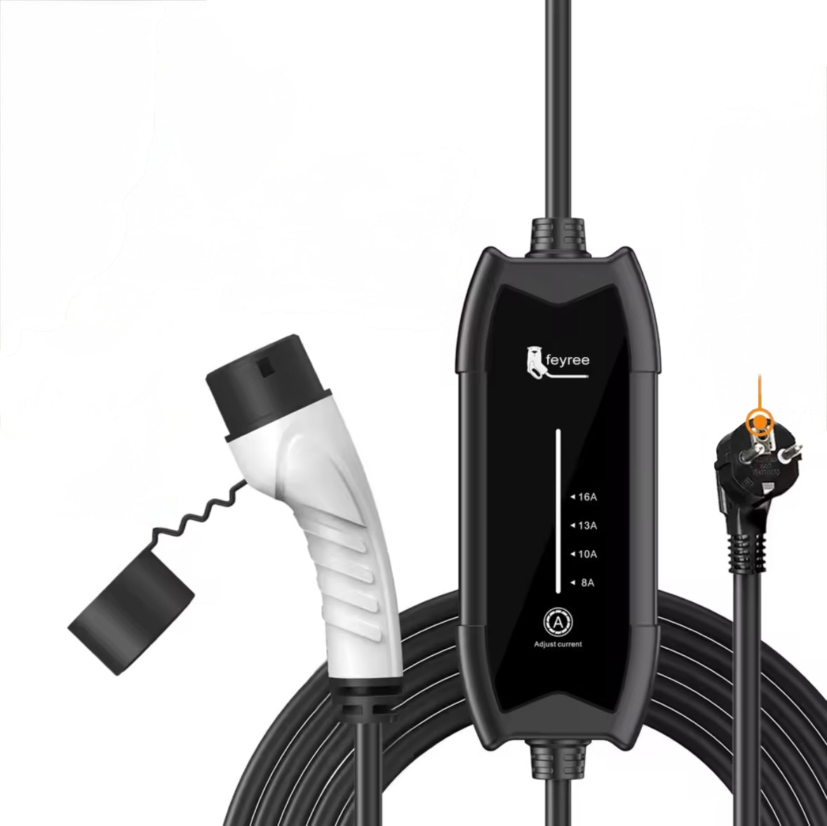 Feyree Mobile Home Charger Electric Car 3.7kW | IP65 Waterproof | 16A 1 Phase | 5 Meters | Home Charger Type 2 from EU socket - 8A/10A/13A/16A Switchable | Includes Bag