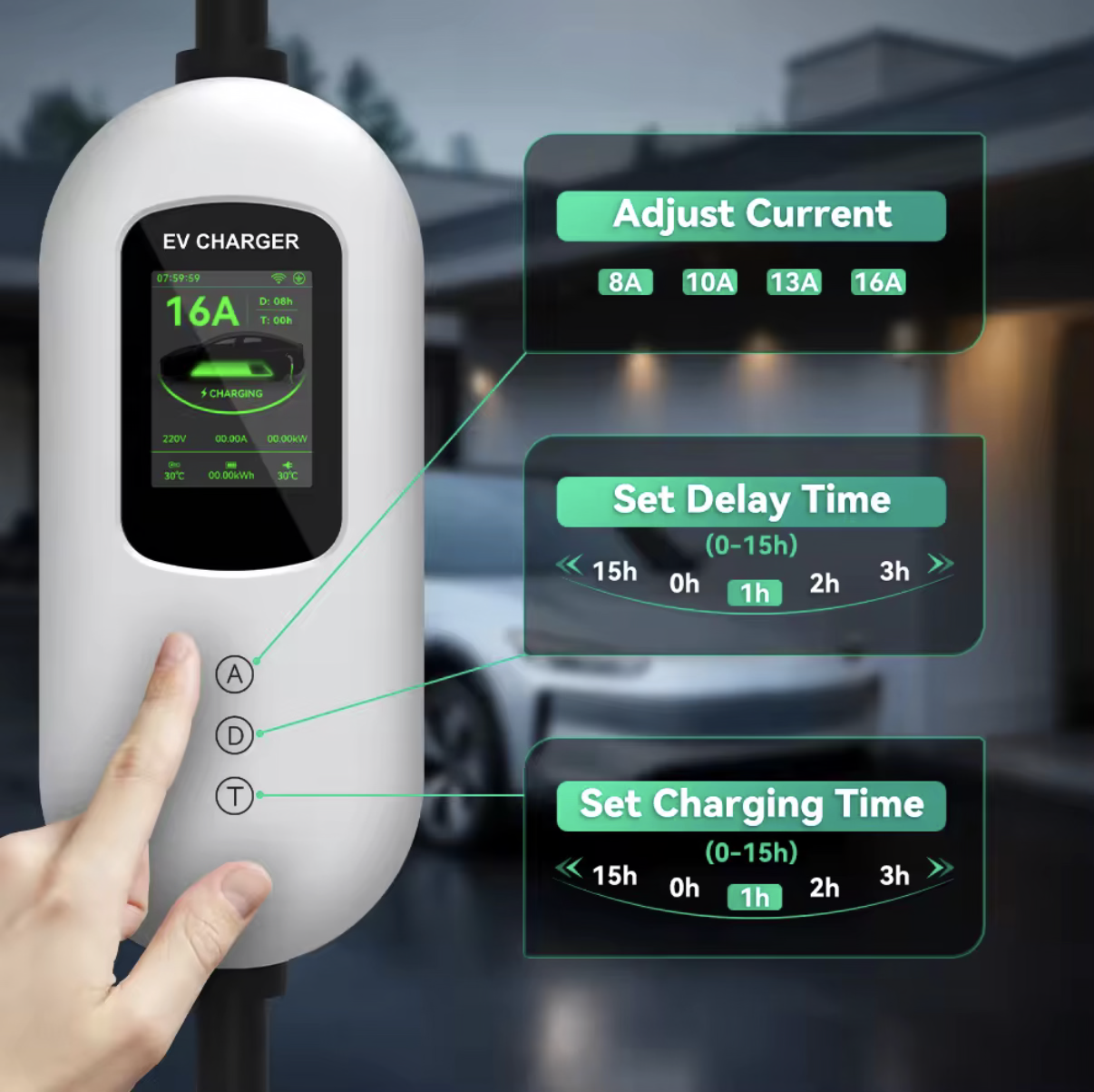 D8 Pro Mobiele Thuislader met App 3.7 kW | Type 2 | 16A | Incl. Opbergtas | 5/10/15m | IP65 | Zwart/Zilver