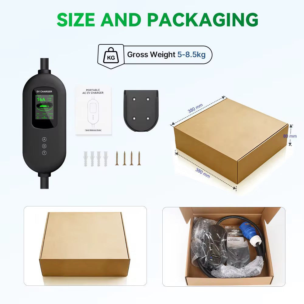 D8 Pro Mobiele Thuislader met App 3.7 kW | Type 2 | 16A | Incl. Opbergtas | 5/10/15m | IP65 | Zwart/Zilver