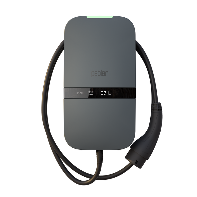 Peblar Home 11kW laadpaal Type 2 met vaste kabel 5 of 7.5 meter – Grijs