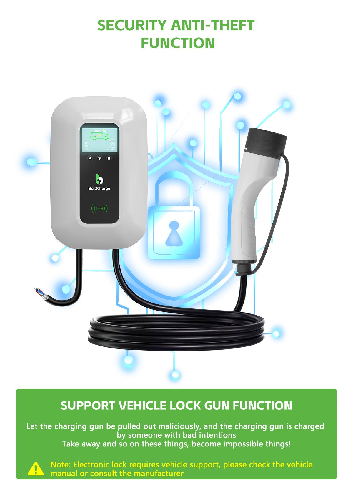 Bar2Charge MZT2 Laadpaal Wallbox 7,4kW – Elektrische Auto – Type 2 – 8meter Kabel – 1-Fase – 8A-32A instelbaar – Wit – App functie & RFID