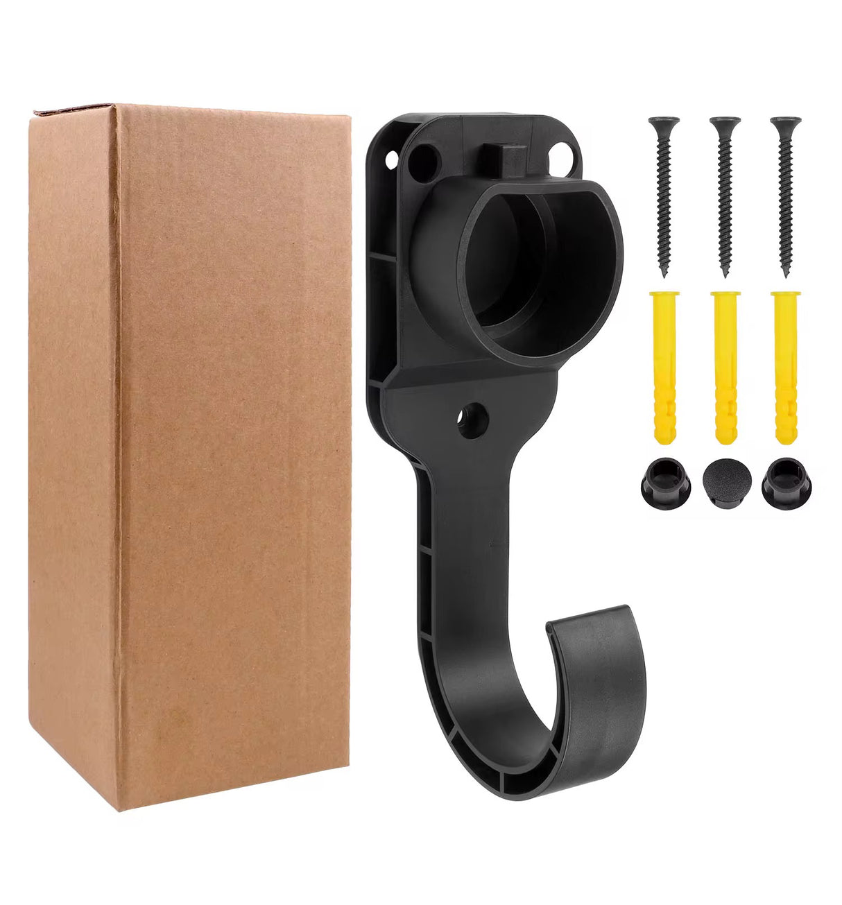 Laadkabel- en Stekkerhouder met Haak – Type 2 EV Muurhouder – Zwart