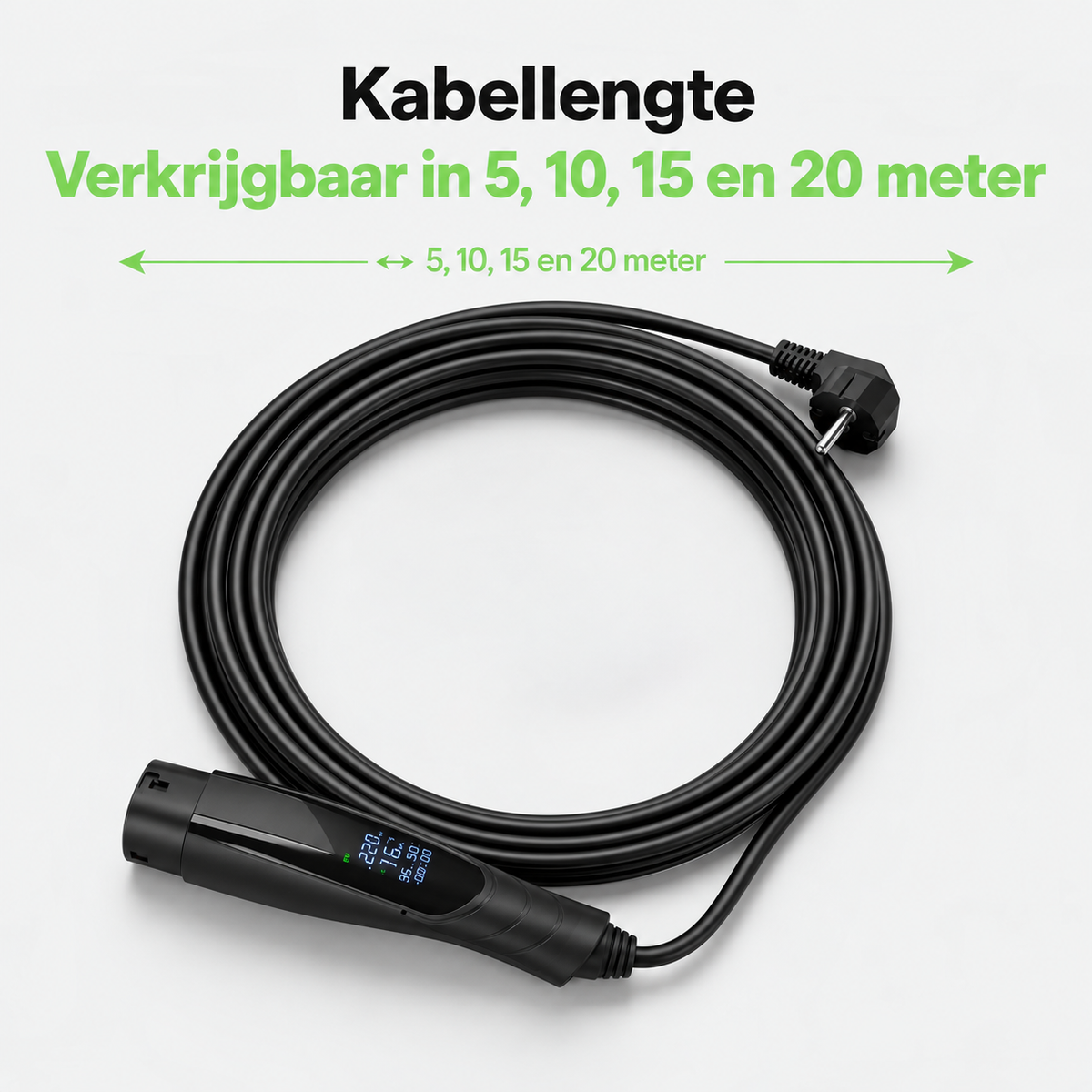 Bar2Charge Mobiles Ladegerät für zu Hause 3,7 kW Typ 2 – Digitaler Ladestecker | 5–20 Meter