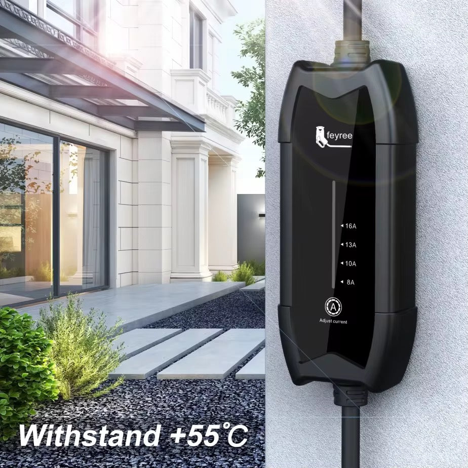 Feyree Mobile Home Charger Electric Car 3.7kW | IP65 Waterproof | 16A 1 Phase | 5 Meters | Home Charger Type 2 from EU socket - 8A/10A/13A/16A Switchable | Includes Bag