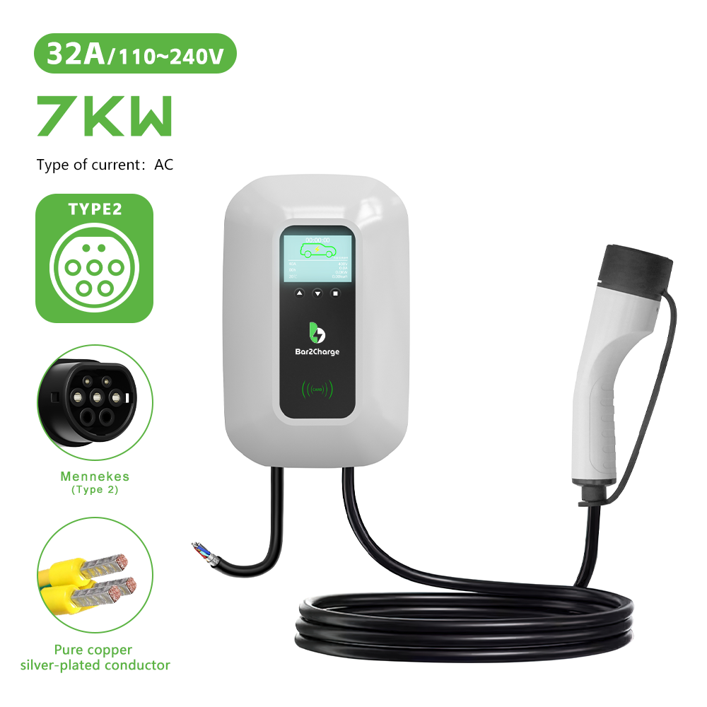 Bar2Charge MZT2 Laadpaal Wallbox 7,4kW – Elektrische Auto – Type 2 – 8meter Kabel – 1-Fase – 8A-32A instelbaar – Wit – App functie & RFID