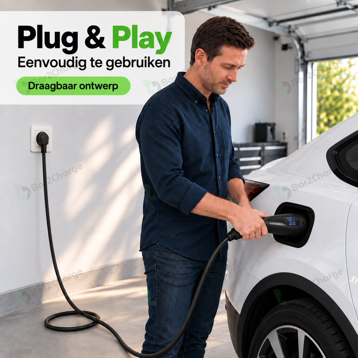 Bar2Charge Mobiele Thuislader 3,7 kW Type 2 – Digitale Laadstekker | 5–20 meter