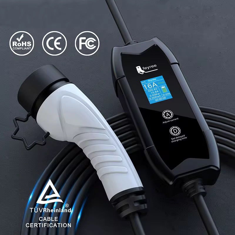 Chargeur mobile Feyree pour voiture électrique 3,7 kW, étanche IP66, 16 A, monophasé, 5 mètres, 8 A/16 A, charge différée commutable