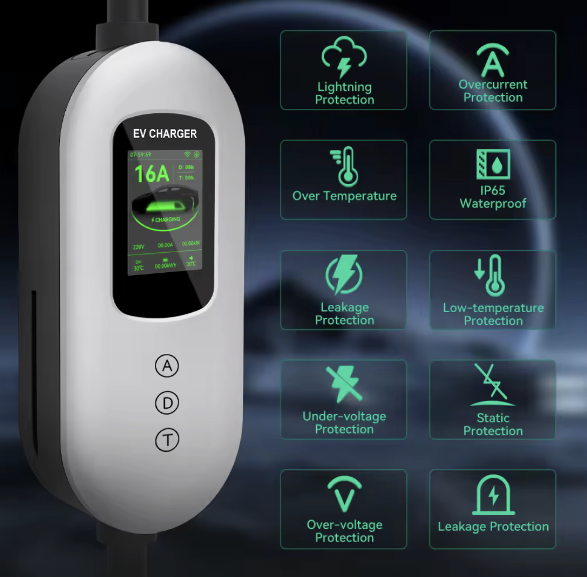 D8 Pro Mobiele Thuislader met App 3.7 kW | Type 2 | 16A | Incl. Opbergtas | 5/10/15m | IP65 | Zwart/Zilver