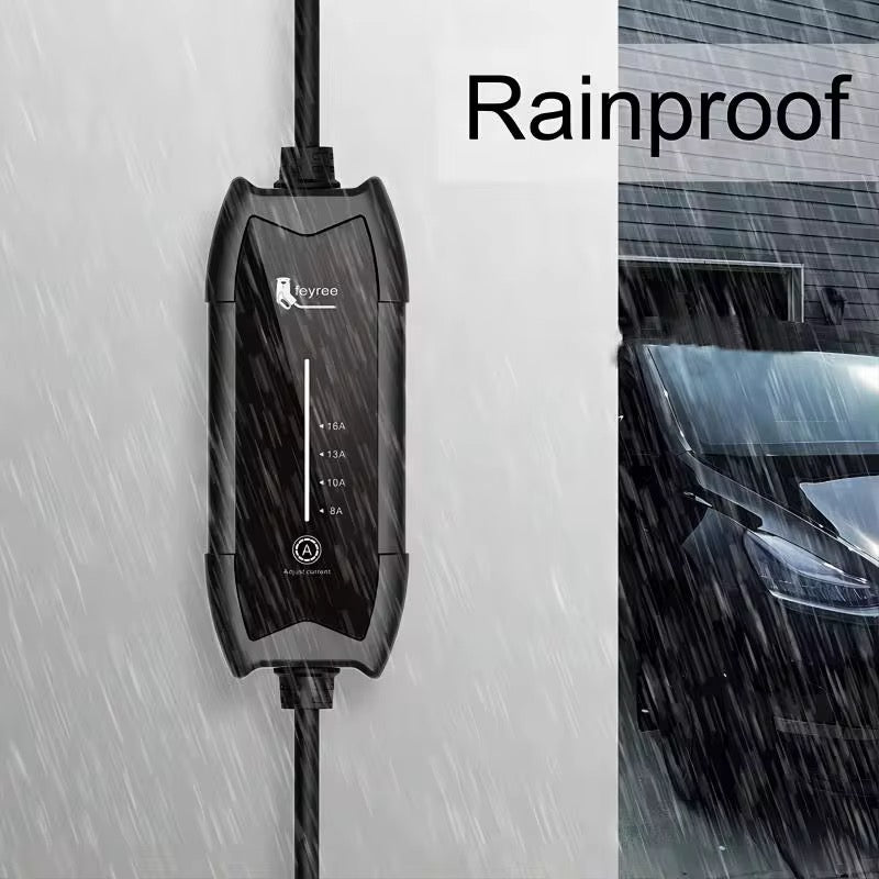 Feyree Mobile Home Charger Electric Car 3.7kW | IP65 Waterproof | 16A 1 Phase | 5 Meters | Home Charger Type 2 from EU socket - 8A/10A/13A/16A Switchable | Includes Bag