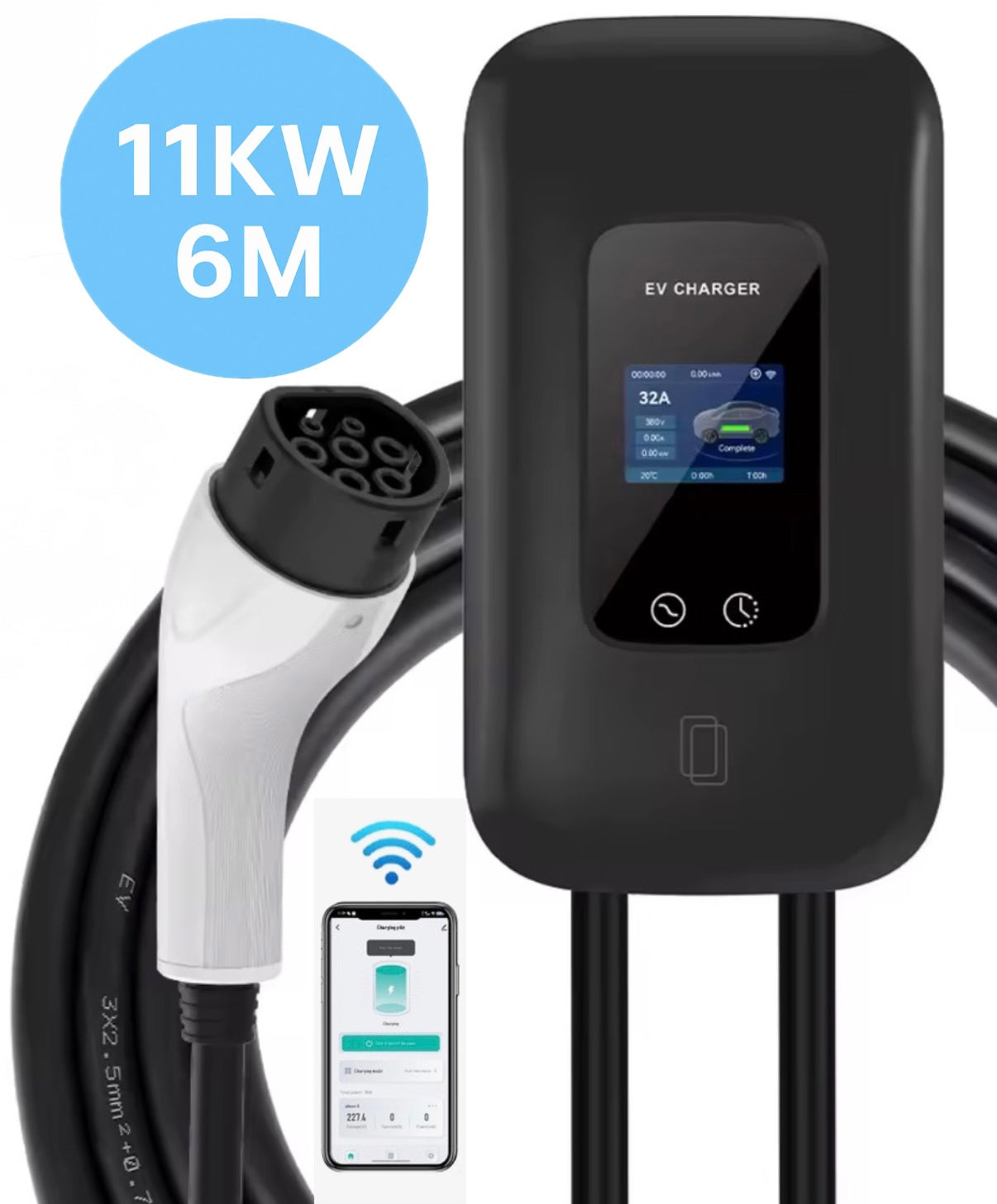 L6 PRO Laadpaal – Wallbox 3-fase | Type 2 | 6m Kabel | 11 kW & 22 kW | RFID & APP| IP65 Waterdicht