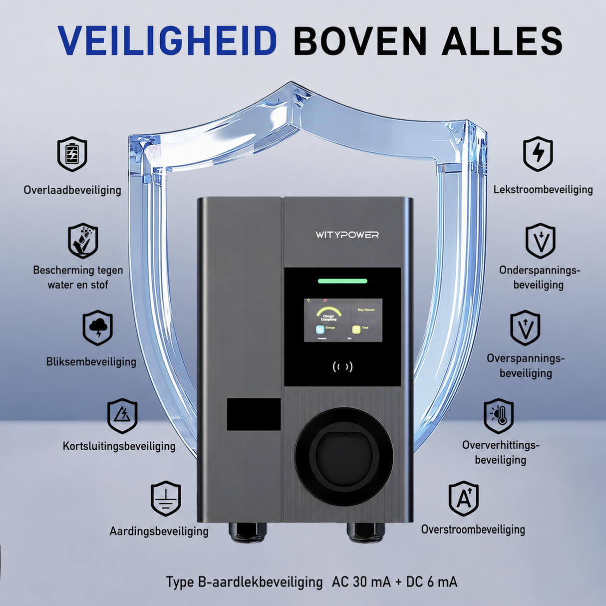 Bar2Charge WityPower Laadpaal 7,4/11 kW | Type 2 Kabel 5 Meter | App & RFID
