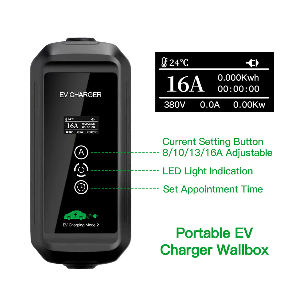 Mode 2 IC-CPD 11 kW Mobiele EV Lader Type 2 – 3-Fase 16A – 5 & 7 Meter Kabel