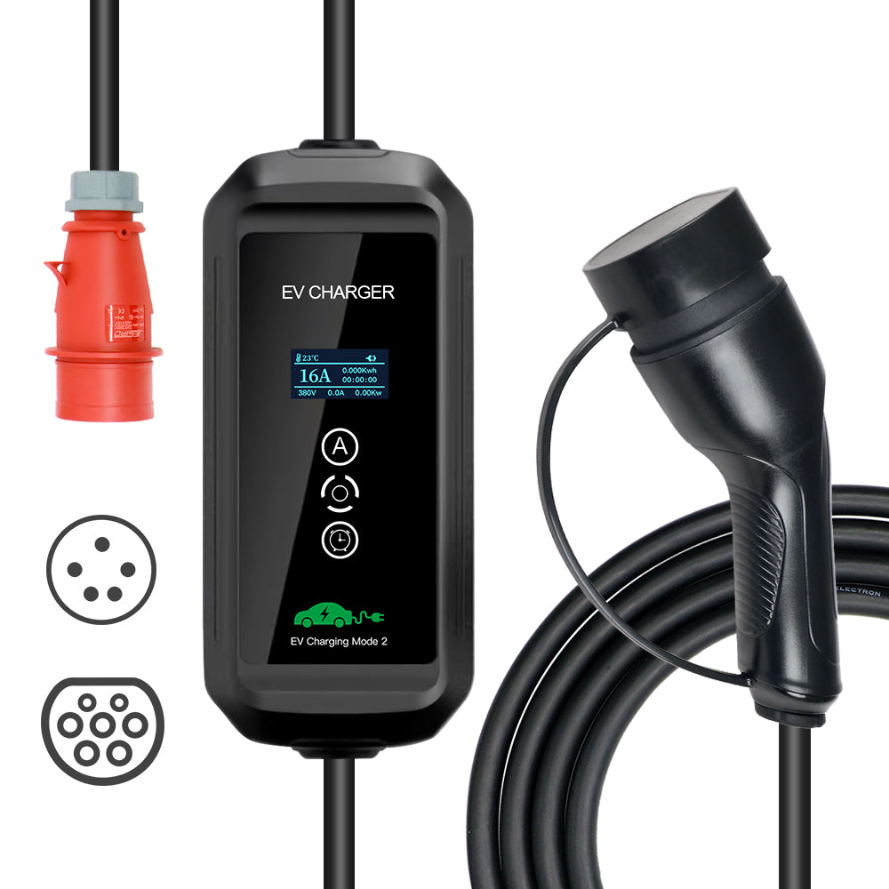 Mode 2 IC-CPD 11 kW Mobiele EV Lader Type 2 – 3-Fase 16A – 5 & 7 Meter Kabel