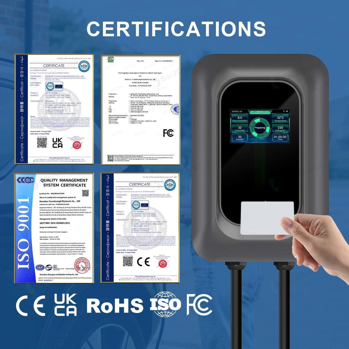 Bar2Charge YCL Series 11 kW Laadpaal – App & RFID