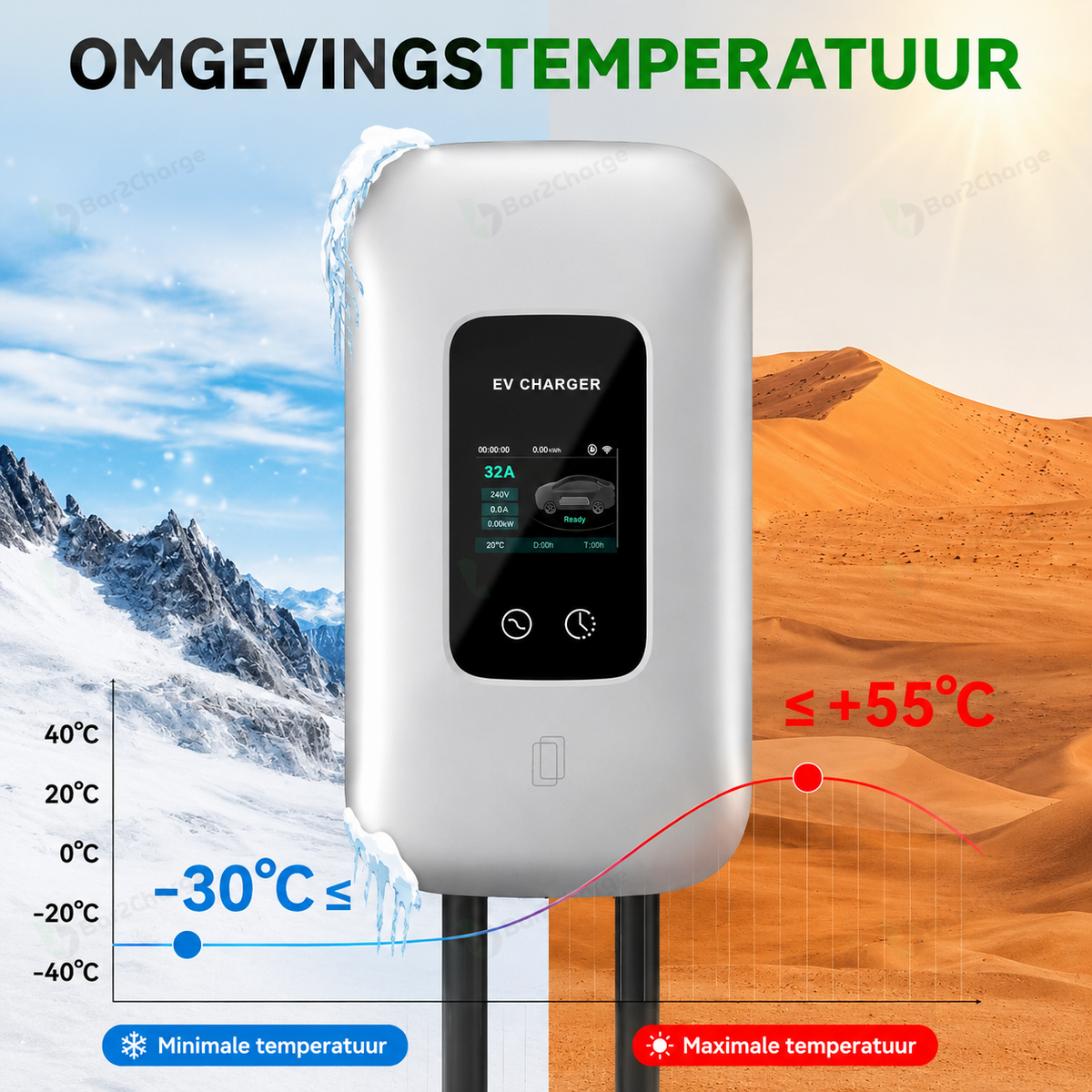 Bar2Charge L6 Pro 11 kW Laadpaal Zilver – 6 meter