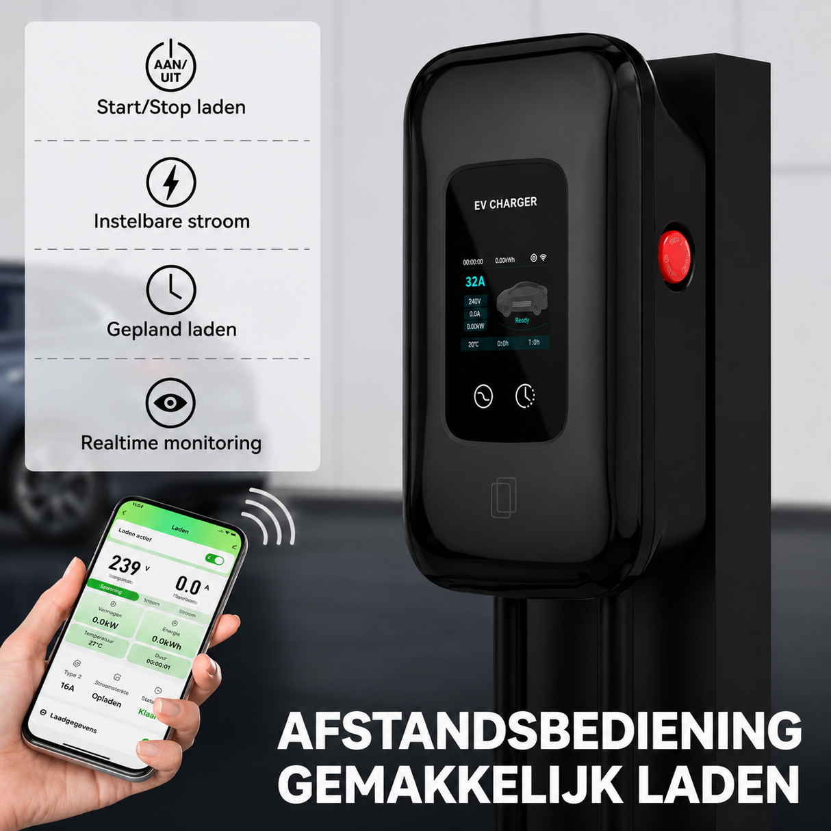 L6 Pro GO-E31 11 kW Laadpaal Wallbox Type 2 (3-fase 16A) – 5 t/m 20 Meter Laadkabel + App
