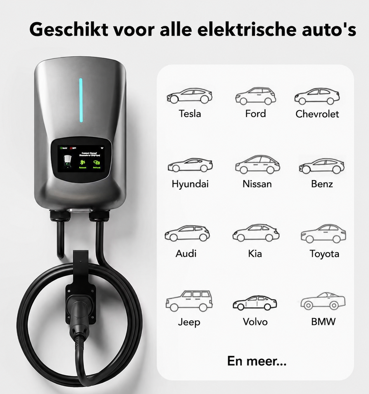 WityPower Laadpaal 7,4 / 11 / 22 kW | Type 2 5M | App, RFID & Optionele Load Balancing