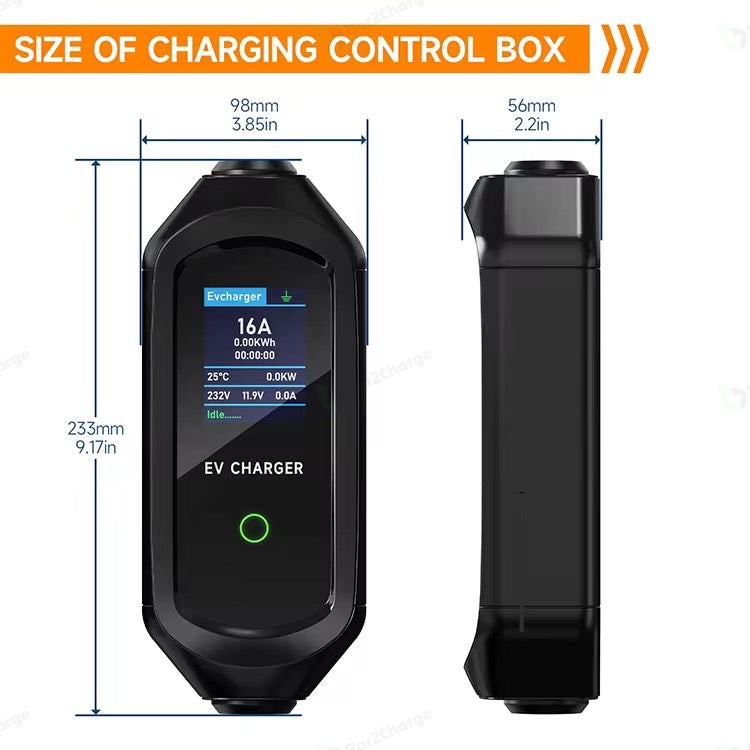 Afmetingen van de laadunit van de Bar2Charge mobiele thuislader