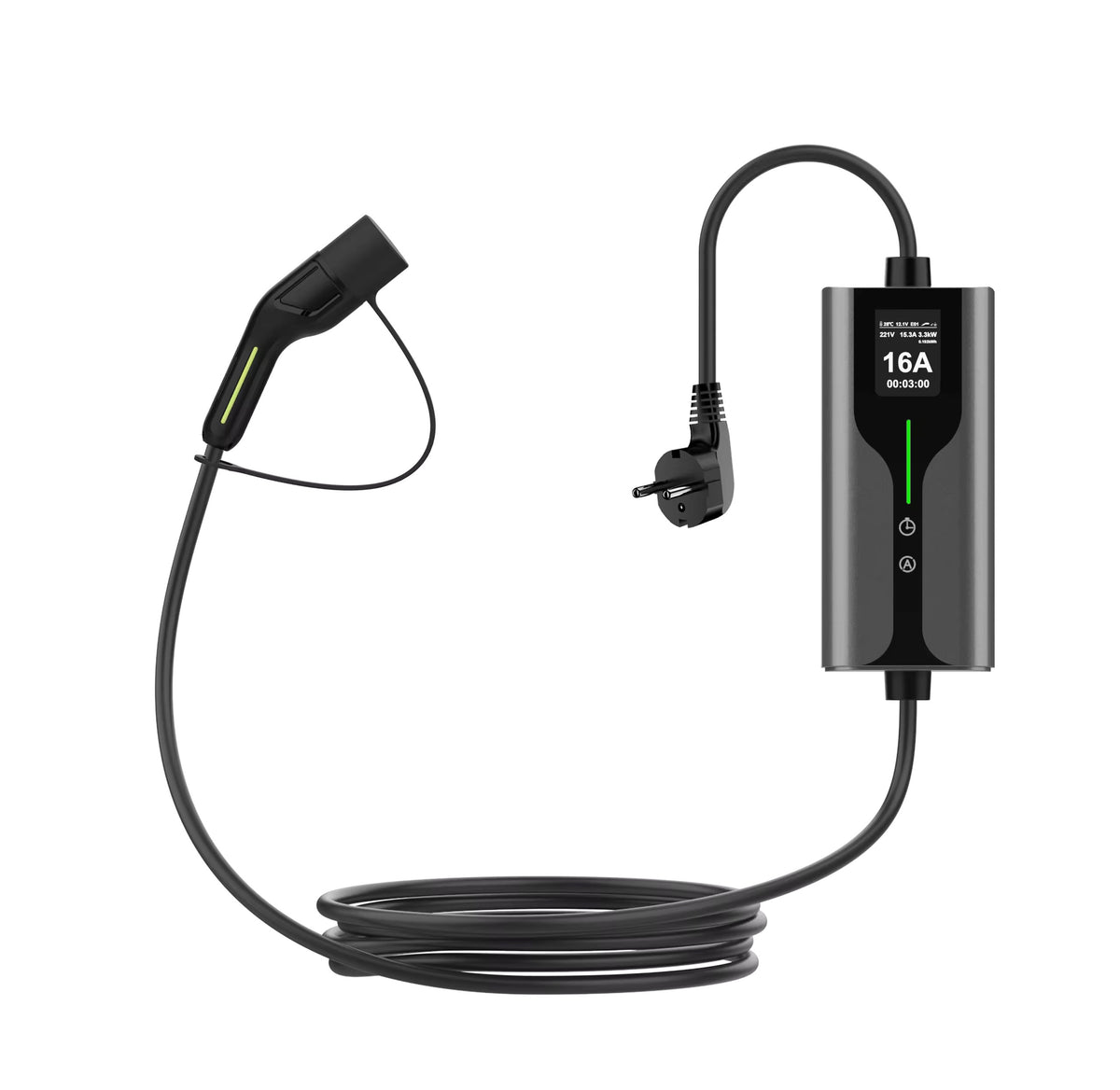 Bar2Charge Type 2-thuislader met LCD-scherm, Schuko-stekker en vaste laadkabel