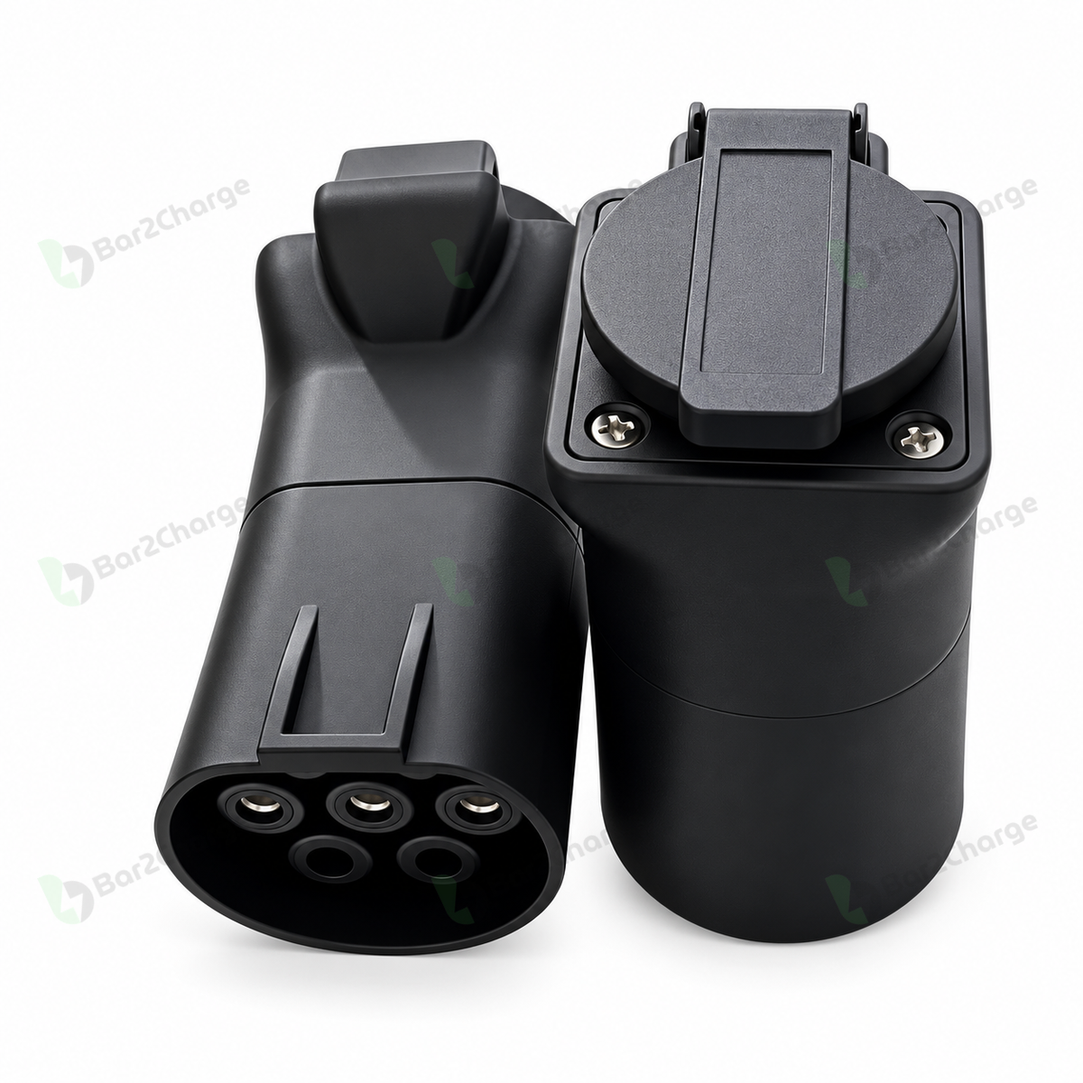 Bar2Charge V2L adapter Type 2 met Europees 230V-stopcontact, 16A, zwart – productfoto