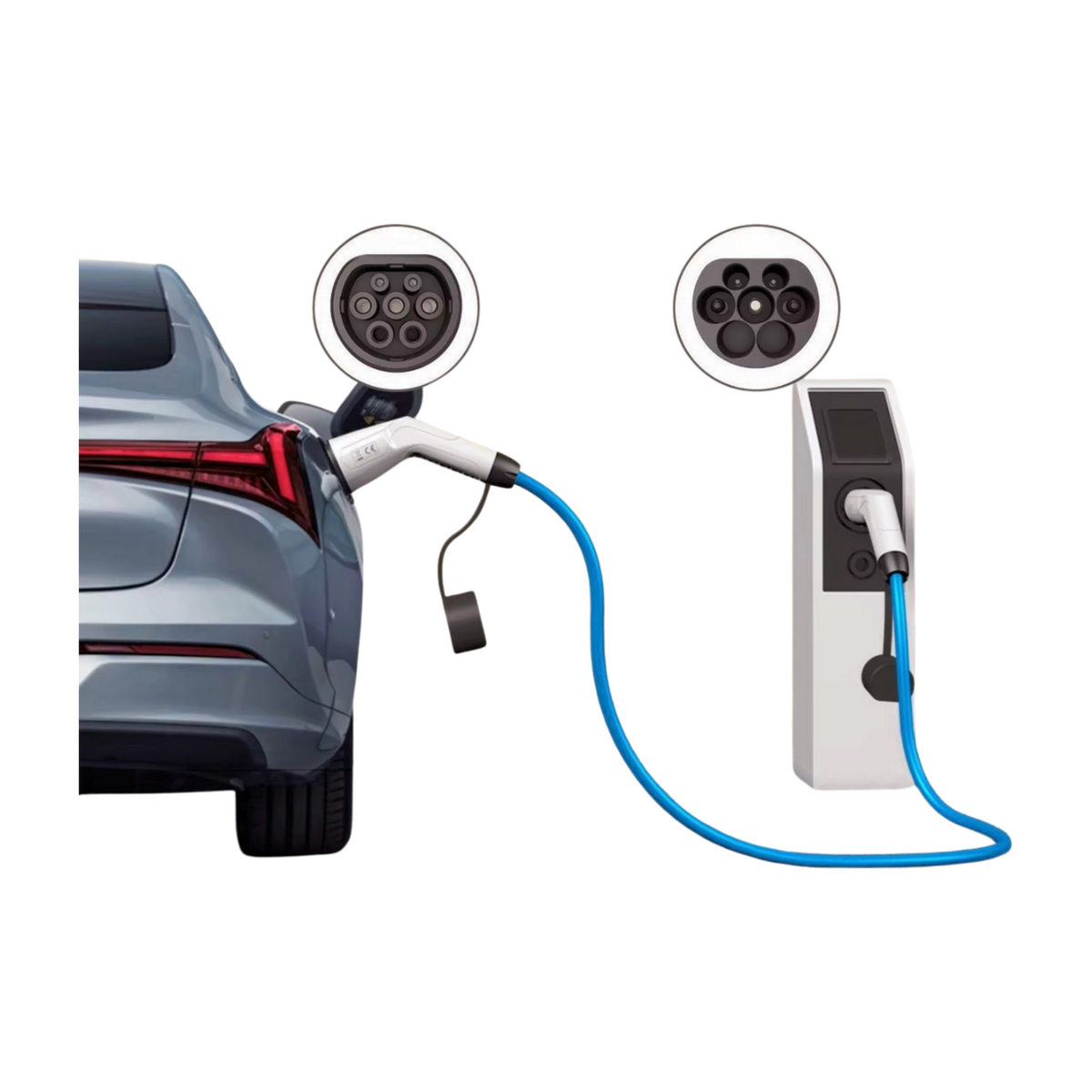 Blauwe Type 2 laadkabel met IP54- en IP55-bescherming