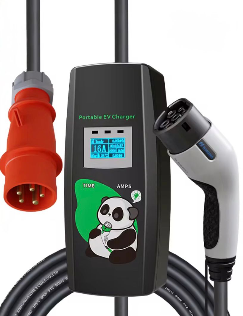 Khons - Mobile home charger for car | Electric & Hybrid adjustable home charger | Type 2 - CEE plug + Schuko adapter | 11 kW | Phase 3 - Adjustable 6A-16A | 5 meters