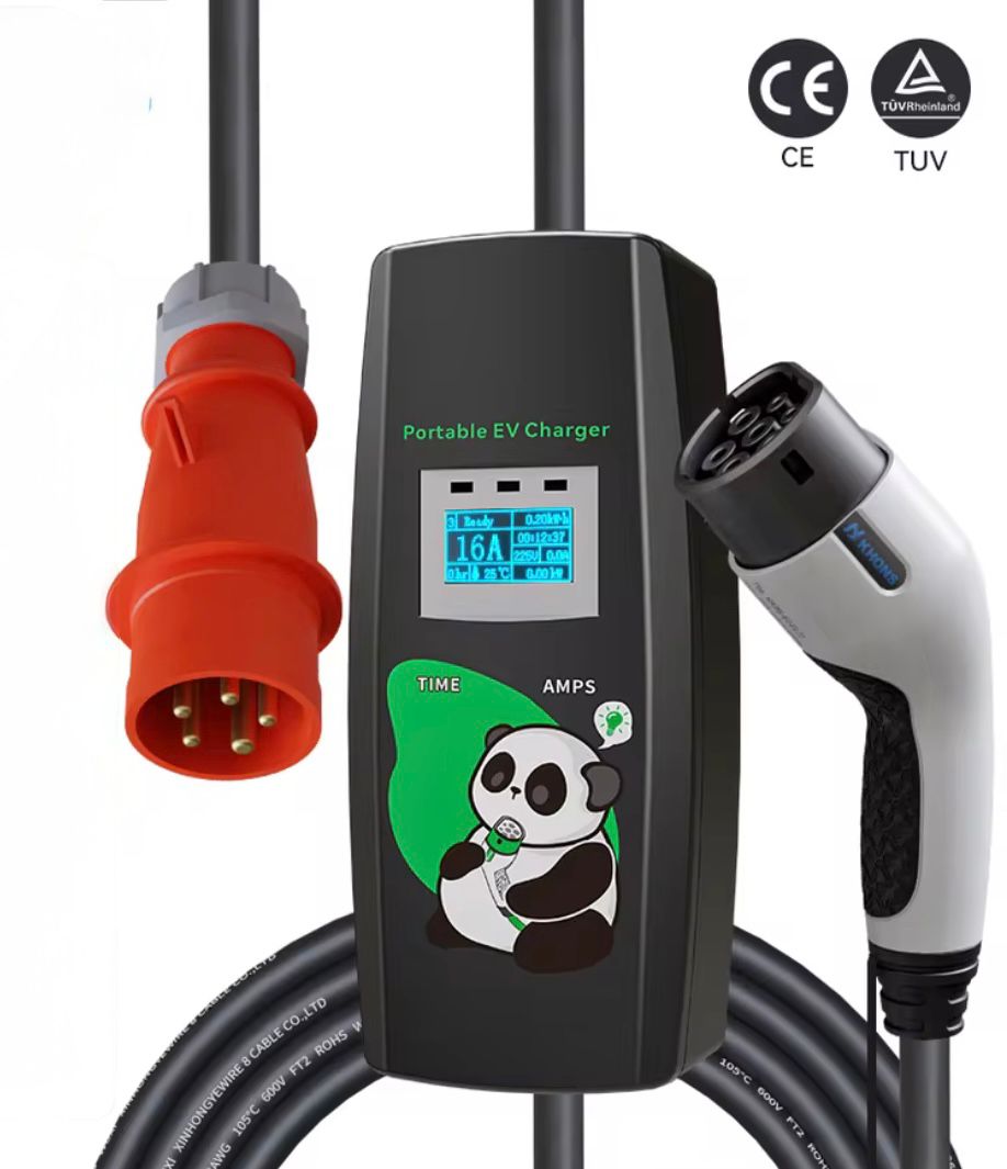 Khons - Mobile home charger for car | Electric & Hybrid adjustable home charger | Type 2 - CEE plug + Schuko adapter | 11 kW | Phase 3 - Adjustable 6A-16A | 5 meters