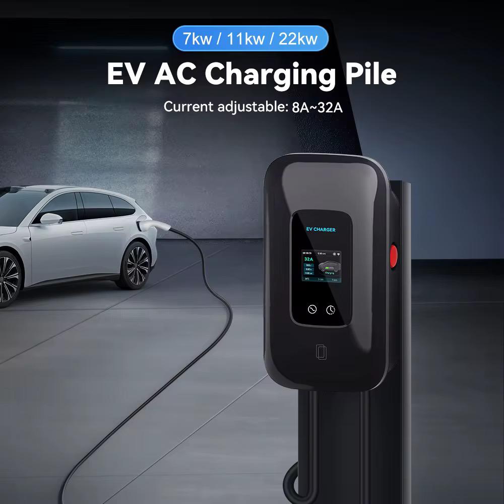 Estación de carga Bar2Charge de 7 kW, monofásica, tipo 2, cable de 5 m, control por app, resistente al agua IP65, para coches eléctricos e híbridos