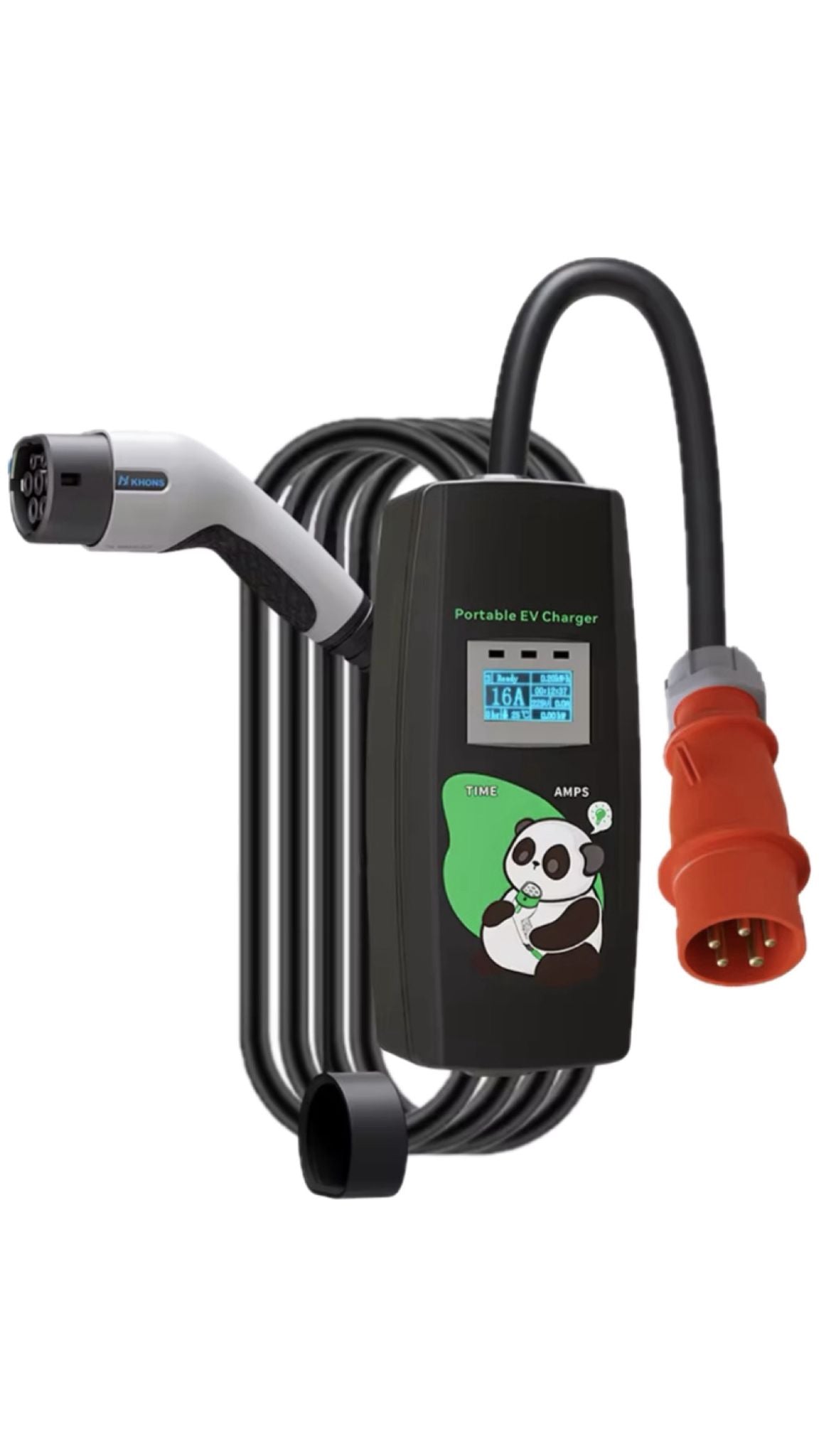 Khons - Mobile home charger for car | Electric & Hybrid adjustable home charger | Type 2 - CEE plug + Schuko adapter | 11 kW | Phase 3 - Adjustable 6A-16A | 5 meters