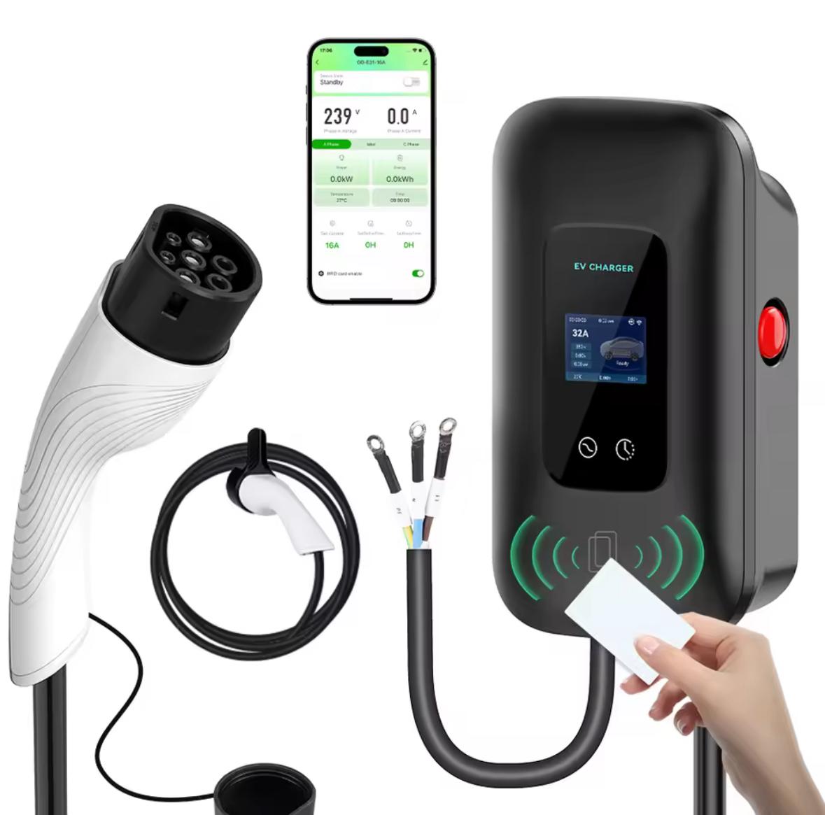 Estación de carga Bar2Charge de 7 kW, monofásica, tipo 2, cable de 5 m, control por app, resistente al agua IP65, para coches eléctricos e híbridos