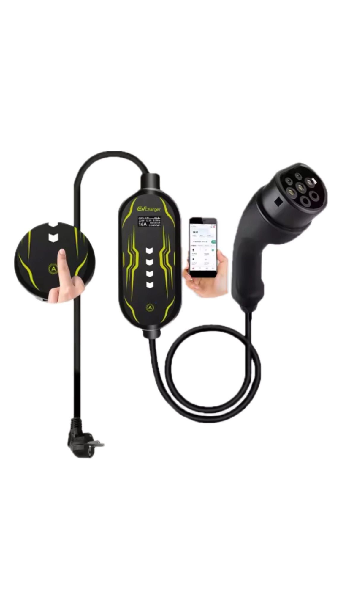 Junsun Mobile Home Charger | Car Charger | Electric Car 3.7 kW | IP65 Waterproof | 16A 1 Phase | 4 Meters | APP Control | Wifi | Home Charger Type 2 from EU socket - 6A/8A/10A/13A/16A Switchable |