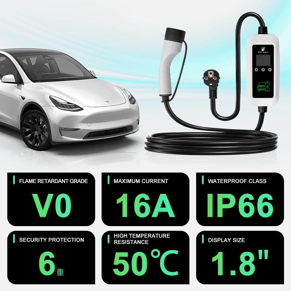 Bar2Charge 3.7kW Mobile Home Charger Type 2 | 5m Cable | 16A 1-Phase | IP66 | Adjustable 8A-16A | Includes Bag