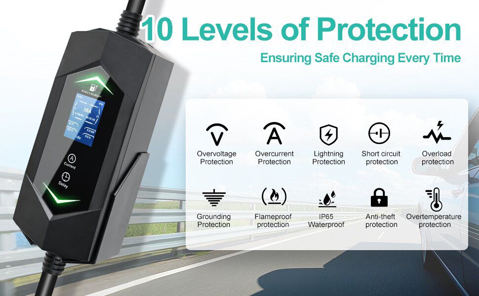 Bar2Charge 3.7kW Smart EV Home Charger – Type 2 – 5m Cable – Adjustable (6A-16A) – Smart Life App – Portable – IP65 Waterproof