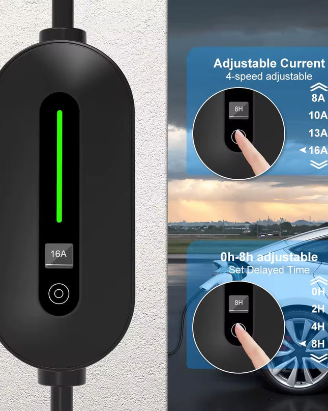 Bar2Charge Mobiles Heimladegerät 3,7 kW | IP66 wasserdicht | 16 A 1-phasig | 5 m Kabel | Typ 2 Wandladegerät | Umschaltbar 8-16 A | Inklusive Tasche