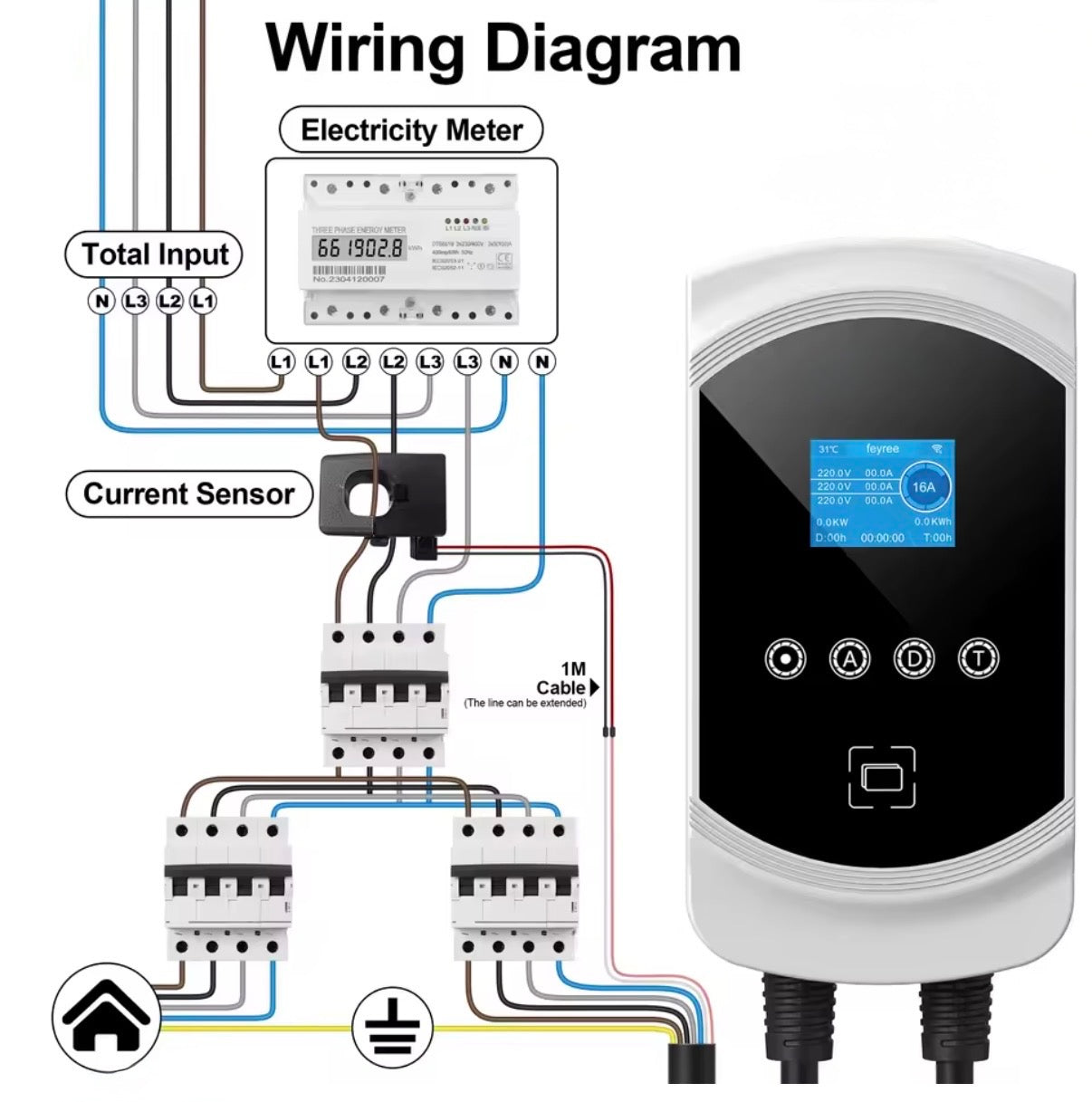 Laadpaal 11 kW | 3-fase | 5 m kabel | 16A | Type 2 | Loadbalancing | App-functie | Uitgesteld laden