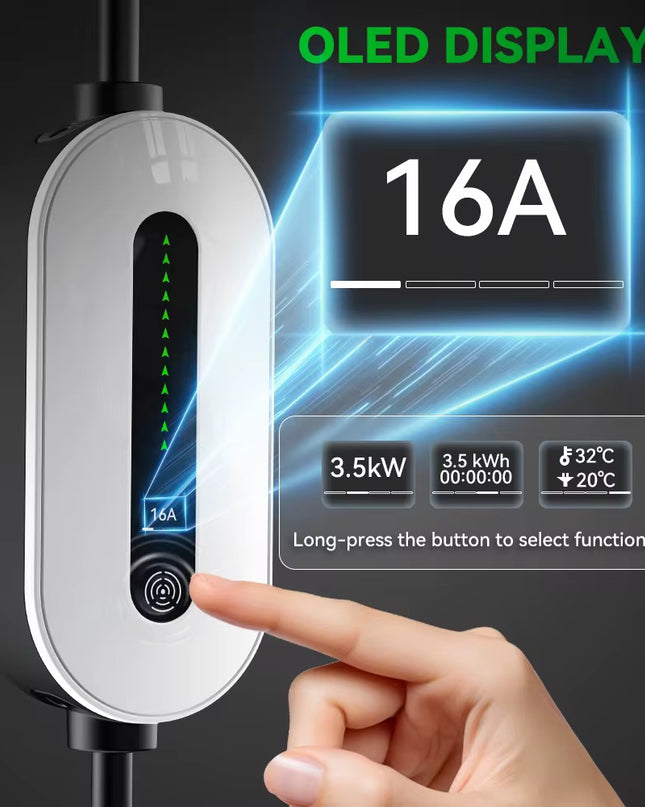 Bar2Charge Mobiles Heimladegerät 3,7 kW | IP66 wasserdicht | 16 A 1-phasig | 5 m Kabel | Typ 2 Wandladegerät | Umschaltbar 8-16 A | Inklusive Tasche