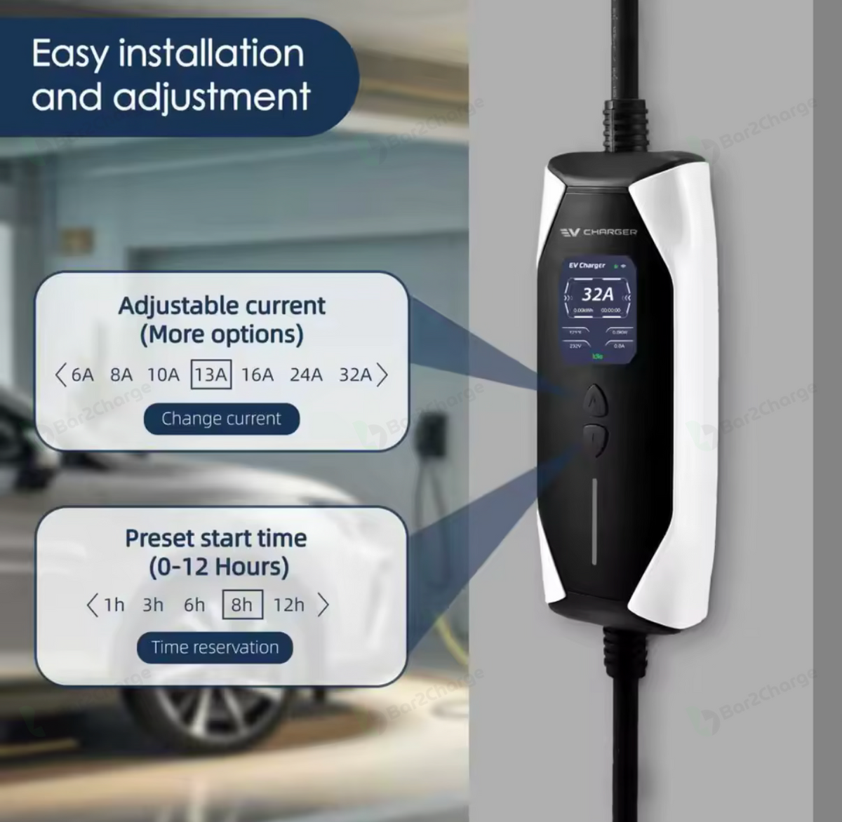 B3 Mobiele Thuislader Type 2 3.7 kW 1 Fase 6-16A Instelbaar met App IP65 5 tot 15 meter