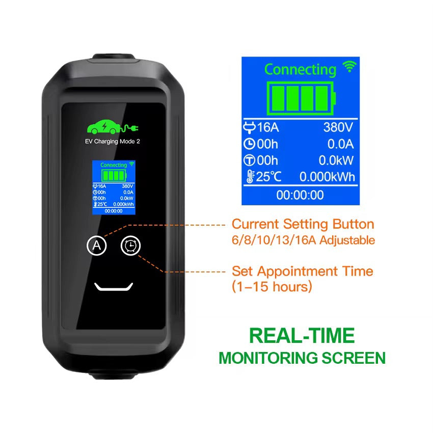 Mode 2 11 kW Mobiele EV Lader Type 2 – 3-fase 16A – 10m kabel – App bediening