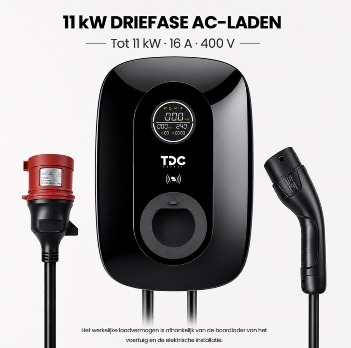 Laadpaal 11 kW – Type 2 Kabel 5 m – App, RFID & CEE-stekker