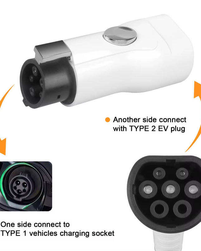Adapter van Type 2 laadkabel naar Type 1 aansluiting voor de auto