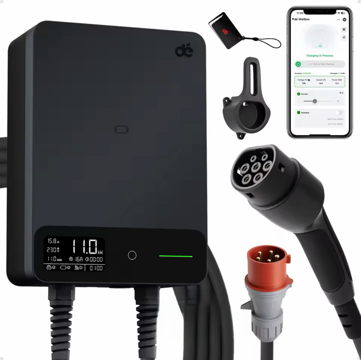 Laadpaal 11 kW | 3-Fase | Type 2 Kabel | App | RFID | LCD | CEE 16A