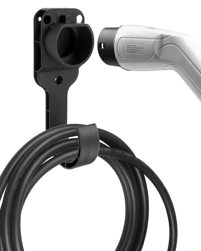 Laadkabel- en Stekkerhouder met Haak – Type 2 EV Muurhouder – Zwart