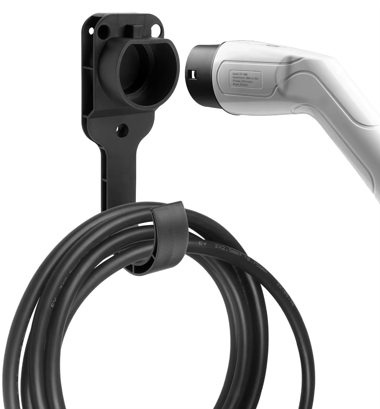 Laadkabel- en Stekkerhouder met Haak – Type 2 EV Muurhouder – Zwart