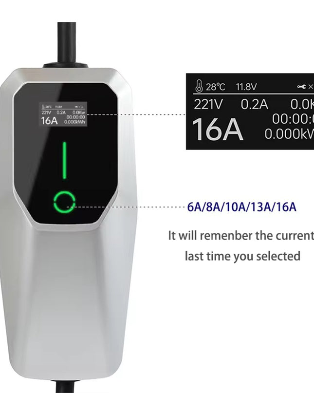 Junsun Mobiles Heimladegerät für Elektroautos 3,5 kW | IP65 wasserdicht | 16 A 1 Phase | 4 Meter | Heimladegerät Typ 2 aus EU-Steckdose – 8 A/10 A/13 A/16 A umschaltbar |