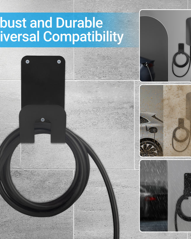 EV Laadkabel Houder – Wandmontage Zwart | Universeel Type 2 | Inclusief Montageset
