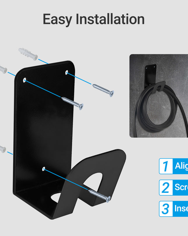 EV Laadkabel Houder – Wandmontage Zwart | Universeel Type 2 | Inclusief Montageset