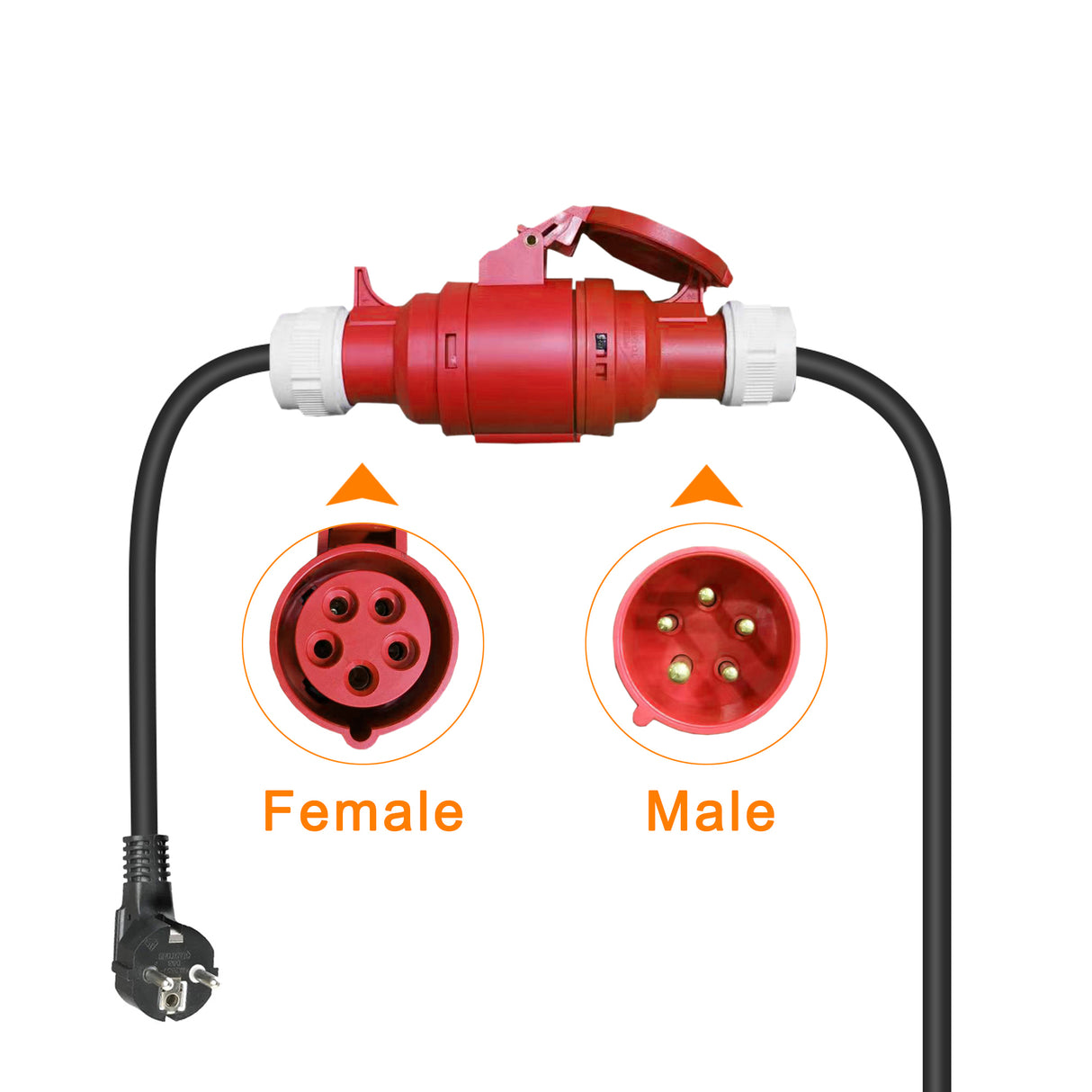 CEE 5-polig 16A (400V) Female naar Schuko Adapter – 0,5 Meter – Waterdicht