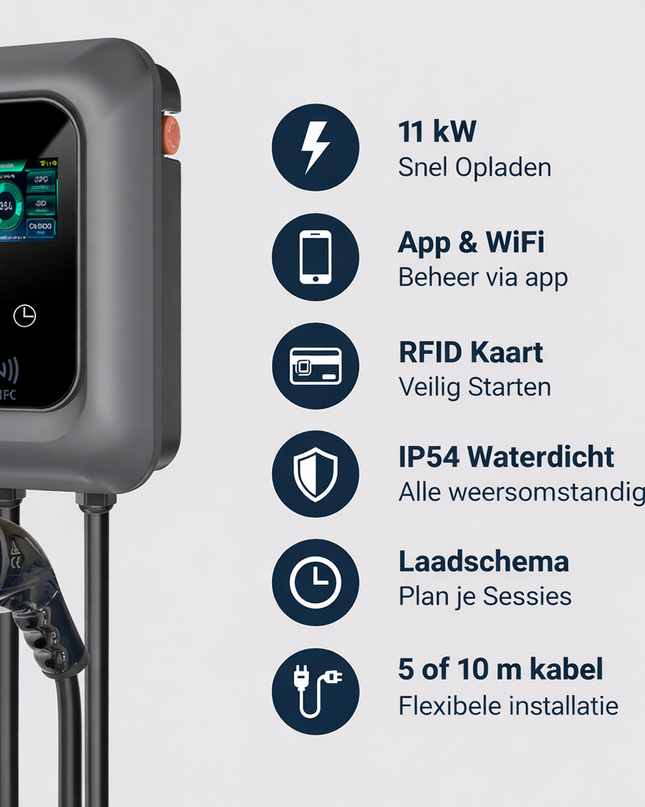 Bar2Charge Smart EV Ladestation 11 kW Typ 2 3-Phasen RFID App Timer IP66
