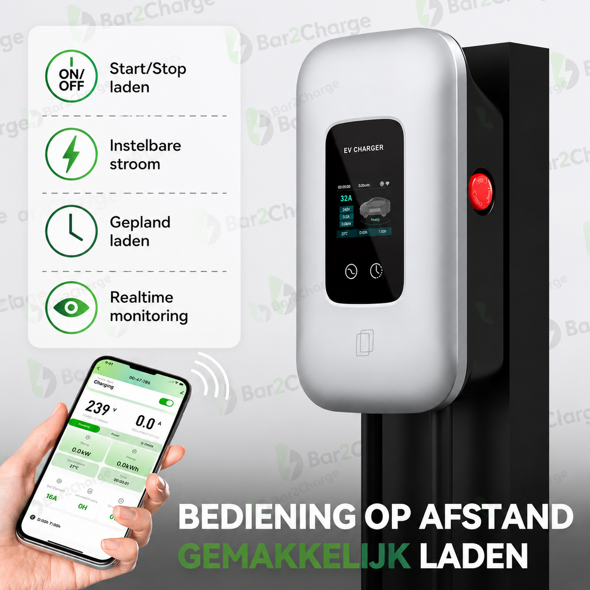 Bar2Charge L6 Pro 11 kW Laadpaal Zilver – 6 meter