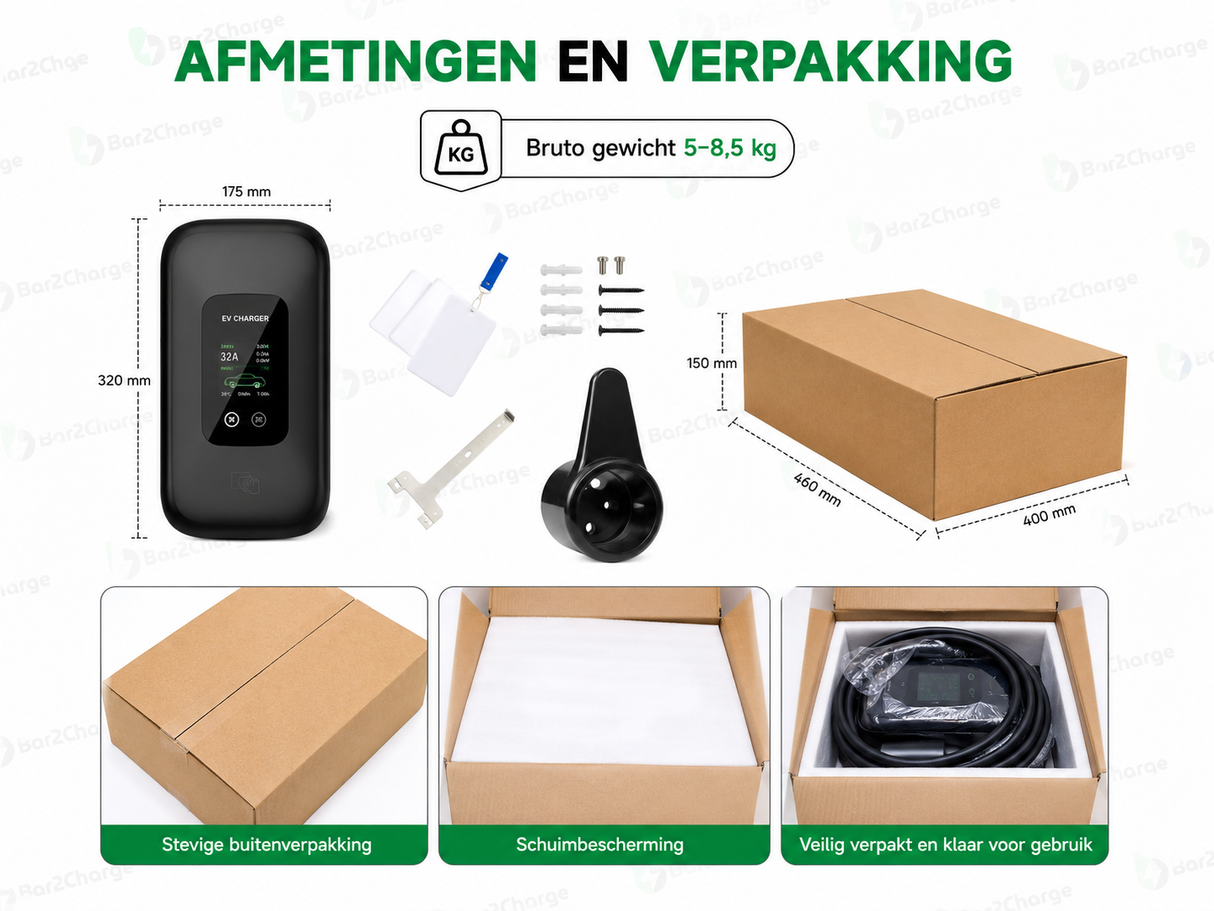 L6 Pro GO-E31 11 kW Laadpaal Wallbox Type 2 (3-fase 16A) – 5 t/m 20 Meter Laadkabel + App
